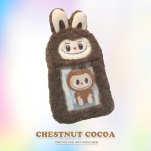 Chestnut Cocoa Labubu photocard holder in a dark brown shade, designed for Kpop fans to store their idol photocards safely and adorably, by CottonKoko.